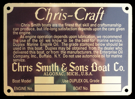 Chris Craft Smith and Sons Boat Co ID Tag