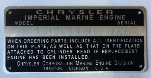 Chrysler Imperial Marine Engine Tag