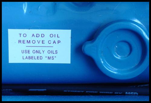 Chrysler Oil Fill decal shown on valve cover