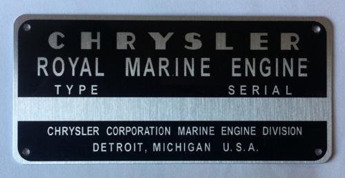 Chrysler Royal Marine Engine Tag