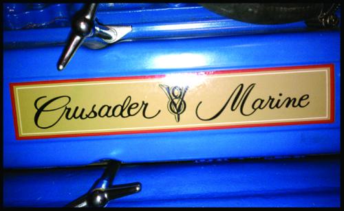 Crusader Marine decal shown on valve cover