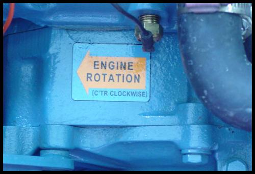 Chrysler Engine Rotation ctr-clockwise decal shown on transmission