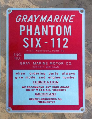 Gray Marine Phantom Six 112 Reproduction Tag