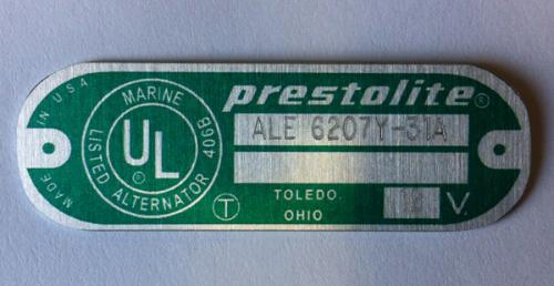 UL Prestolite Tag with engraving