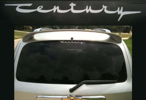 Century Script Logo - Shown on rear window in Metallic-Silver
