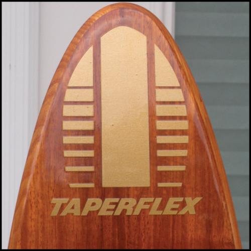 Taperflex Ski Tip decal shown in Metallic Gold on restored ski