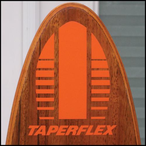 Taperflex Ski Tip decal shown in Orange on restored ski