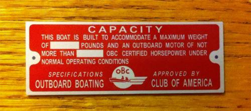 Outboard Boating Capacity tag